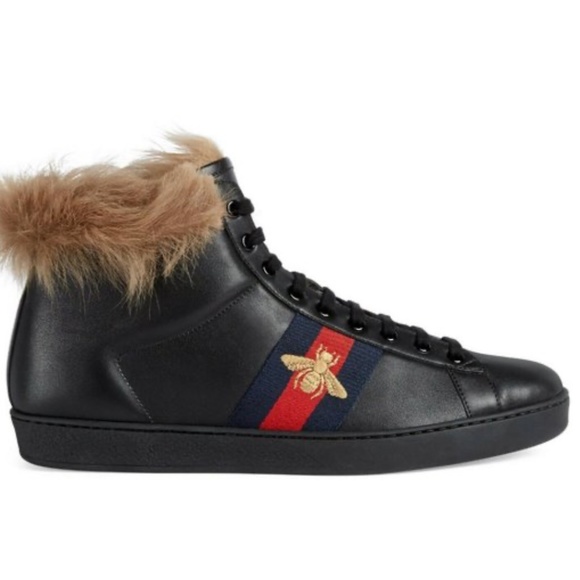 Gucci Ace High Top Fur Sneakers - Picture 1 of 1